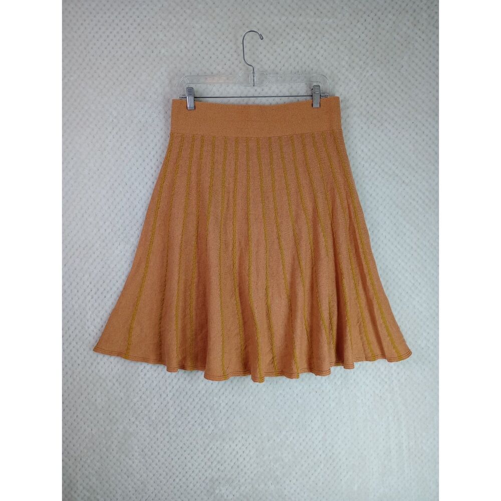 Roolee Women's Large Peach Striped Wool Blend Midi Pull On Flare Skirt